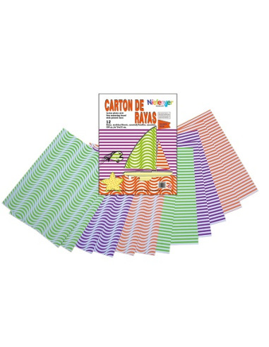 CARTÓN RAYAS NEÓN 24 x 32 CM. 12 LÁMINAS