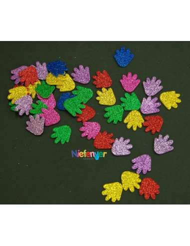 MANOS GOMA EVA CON PURPURINA 20 x 20...