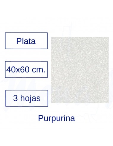 PACK 3 HOJAS GOMA EVA PURPURINA PLATA...