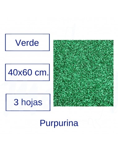 PACK 3 HOJAS GOMA EVA PURPURINA VERDE...